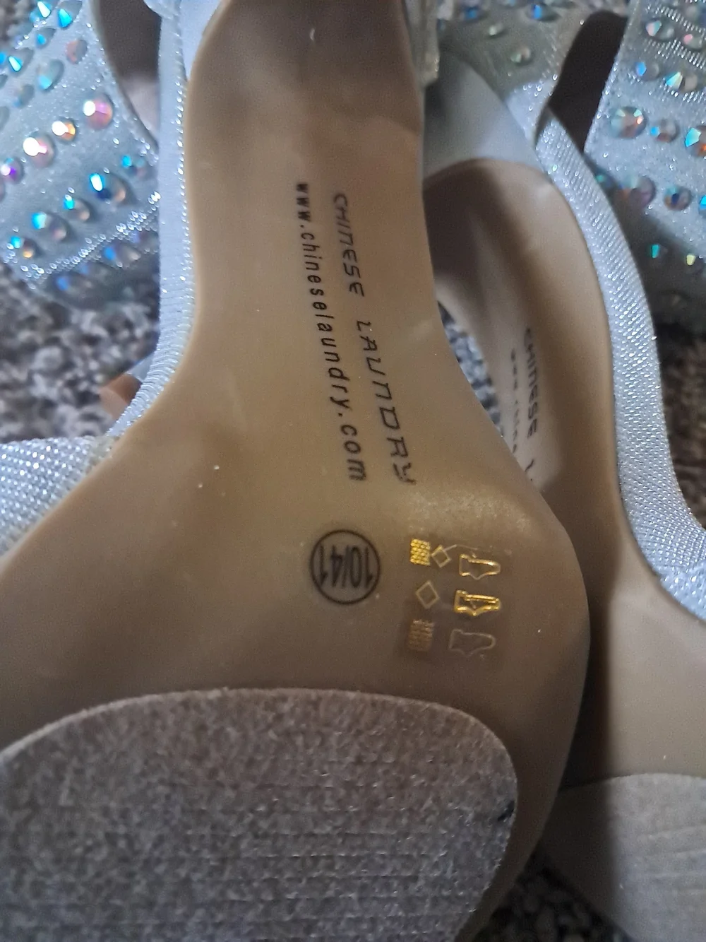 Chinese Laundry Champagne Rhinestone Ankle-Strap Heels